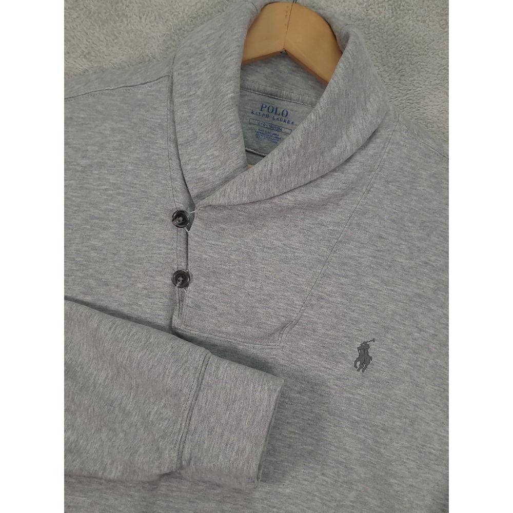 Polo Ralph Lauren Mens Gray Shawl Collar Button Pullover Sweatshirt Size Large